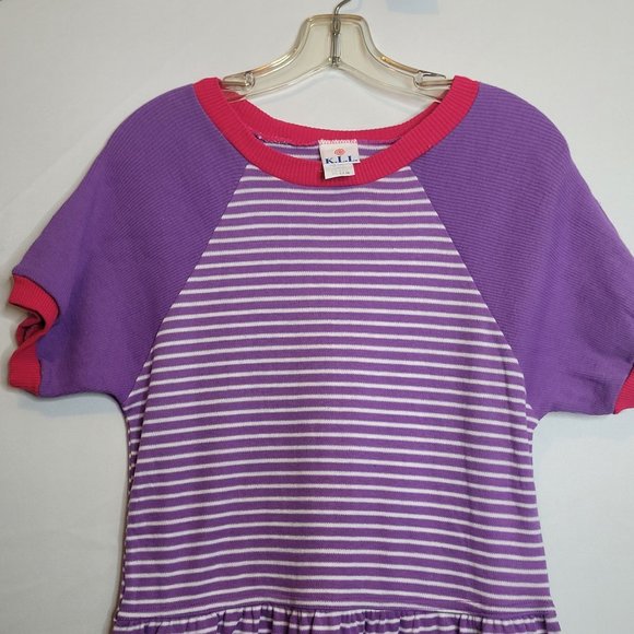 Vintage Girls Dress KLL Purple Stripe Size 14.5 Acrylic Drop Waist Small Women - Picture 2 of 6
